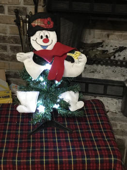 Snowman on Green Tree